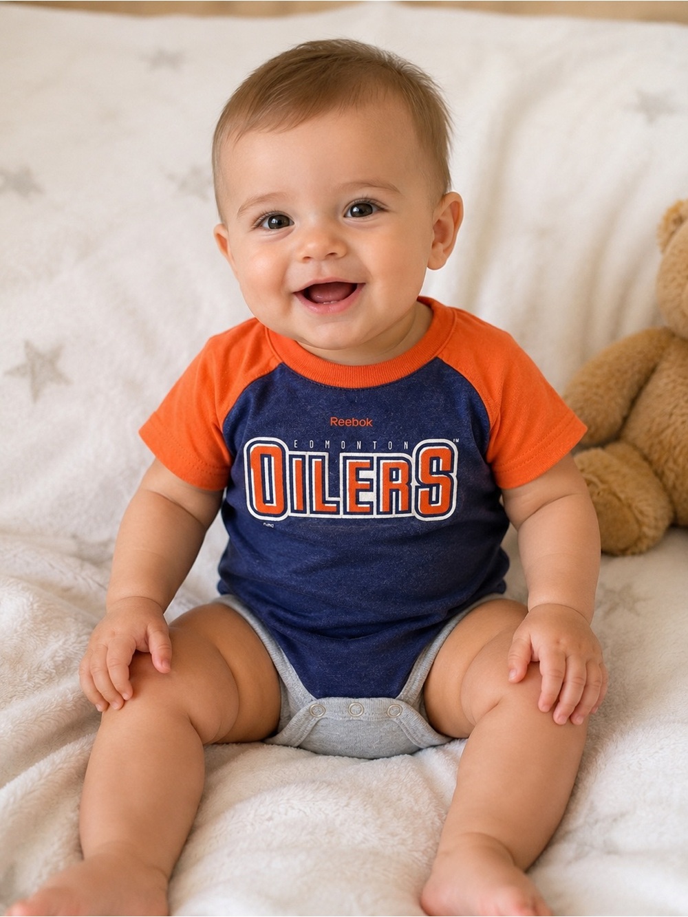 Reebok NHL Edmonton Oilers Infant Bodysuit 6-9 Months Blue Orange